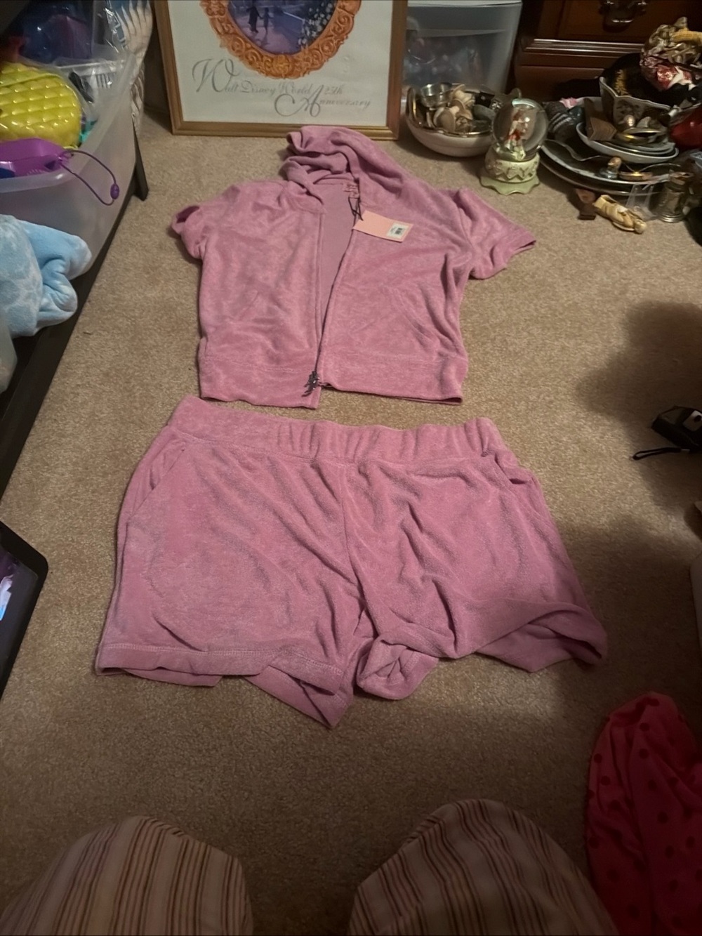 NWT Lilac Juicy Couture 2 piece terry cloth outfit shortsleeve hoodie & shorts L